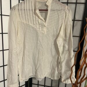 Vintage White Striped Long Sleeve Blouse